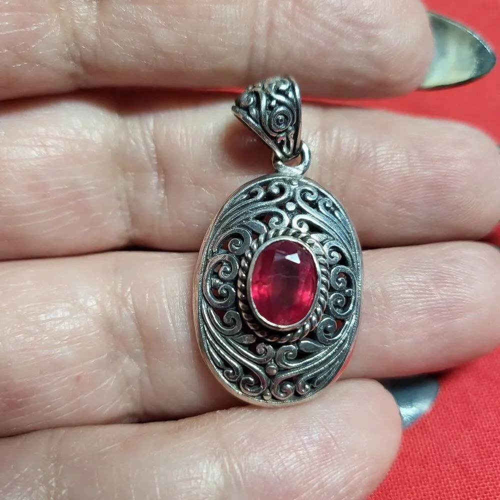 Vintage Bali Legacy Ruby Sterling Silver Pendent